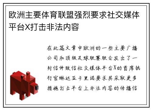 欧洲主要体育联盟强烈要求社交媒体平台X打击非法内容